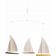 Flensted Mobiles Dinghy Regatta/3 Hanging Mobile - 15 Inches Beech Wood - Handmade in Denmark by Flensted