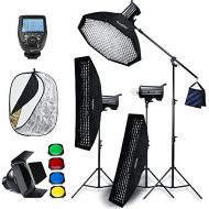 Godox QT400II Built-in 2.4G Wireless X System,High Speed Studio Strobe Flash Light + Xpro-C Trigger Compatible Canon,Softbox,Light Stand, Studio Boom Arm Top Light Stand (110v)