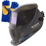 Tanox Auto Darkening Solar Powered Welding Helmet ADF-206S: Shade Lens, Tig Mig MMA, Adjustable Range 49-13, Grinding 0000, Plus 16 Inch Kevlar Fire Retardant Welding Gloves