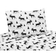 Sweet Jojo Designs Black and White Woodland Moose Queen Sheet Rustic Patch Collection-4 Piece Set