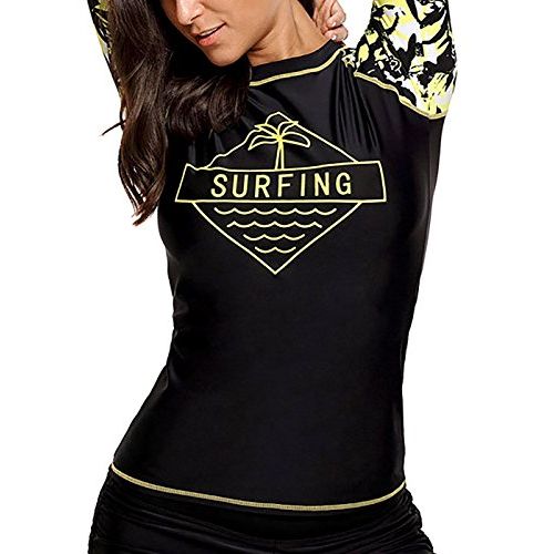  FEOYA Long Sleeve Rashguard Top Print Swimsuit Plus Surfing Swimwear