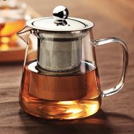 TAMUME Glas Teekanne mit Edelstahl Sieb fuer Einfach Giessen (500ML)