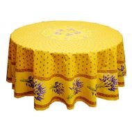 Le Cluny French Linens 68 Round Lavender Yellow Cotton Coated Provence Tablecloth by Le Cluny