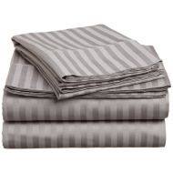 Superior 400 Thread Count 100% Premium Combed Cotton, 4-Piece Bed Sheet and Pillowcase Cover Set, Stripe, Split King - Grey