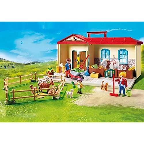 플레이모빌 PLAYMOBIL Playmobil 4897 Country Take Along Farm with Carry Handle and Fold-Out Stables - Multicolor
