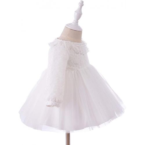  Xopzsiay Baby Girls Long Sleeve Floral Lace Collar Christening Gown Baptism Tulle Dress