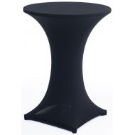 Displays2go 42.25 Inch Cocktail Highboy with Fitted Tablecloth, Folding Design, MDF Table Construction, Spandex Polyester Coverlet  Black (BAR3142BBK)