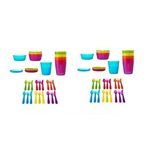 이케아 Ikea 72Pcs Kalas Kids Plastic BPA Free Flatware, Bowl, Plate, Tumbler Set, Colorful (72 Piece)