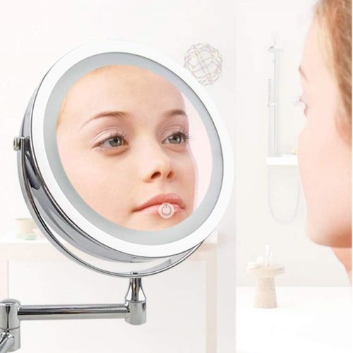  Ylmhe Wall Mount Makeup Mirror LED Lighted USB Bathroom Shaving Two Sided 10 Magnifying 360° Swivel Extendable Touch Dimming