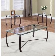 Kings Brand Furniture 3 Piece Beveled Glass with Copper Bronze Metal Frame Coffee Table & 2 End Tables Set