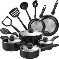 HOmeLabs hOmeLabs 15 Piece Nonstick Cookware Set - Kitchen Pots and Pans Set Nonstick with Cooking Utensils - Oven Safe Basics Non Stick Pot and Pan Set - Black