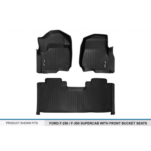  Auto SMARTLINER Floor Mats 2 Row Liner Set Black for 2017-2019 Ford F-250/F-350 Super Duty SuperCab with 1st Row Bucket Seats