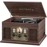 [아마존베스트]Victrola Nostalgic Classic Wood 6-in-1 Bluetooth Turntable Entertainment Center, Espresso
