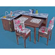 PapaKarlo UA Kitshen set table chair 2 cabinet sink Hob Dolls house wooden 1:6 play-scale Blythe Furniture dolls 12 miniature accessories Mini furniture