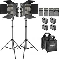 Neewer Bi-color LED Video Light and Stand Kit with Battery and Charger-660 LED with U Bracket and Barndoor(3200-5600K,CRI 96+), 3-6.5 feet Adjustable Light Stand for Studio, YouTub