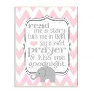 The Kids Room by Stupell Art Wall Plaque, Read Me A Story/Elephant in Pink Chevron, 11 x 0.5 x 15, Proudly Made in USA