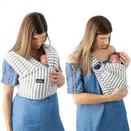 4 in 1 Baby Wrap Carrier and Ring Sling by Kids N Such | Gray and White Stripes Cotton | Use as a Postpartum Belt and Nursing Cover with Free Carrying Pouch | Best Baby Shower Gift