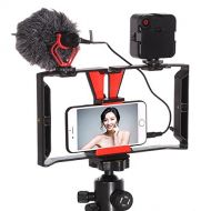 FocusFoto Smartphone Video Rig Camera Cage Mount Holder Stabilizer Handle Grip with BOYA BY-MM1 Shotgun Microphone Mic + 49 LED Light Kit for Mobile Phone iPhone Filmmaking Profess