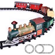 [아마존베스트]FUN LITTLE TOYS Train Set Classic Electric Train Toy Included 6 Cars and 11 Tracks with Lights and Sounds
