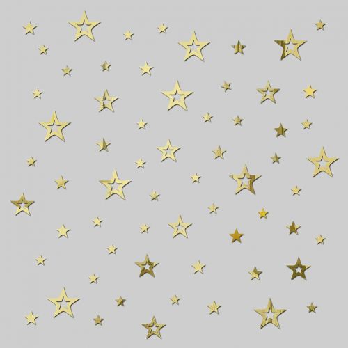 Baofengxue Stars 62 pcs 3D Mirror Acrylic Wall Stickers Crystal Hollow Pointed Five-Pointed Star self-Adhesive DIY Detachable Childrens Room Wedding Decoration (Gold)