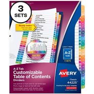 Avery A-Z Tab Dividers for 3 Ring Binders, Customizable Table of Contents, Multicolor Tabs, 3 Sets (44225)