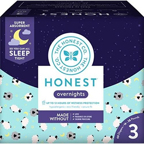  The Honest Company Club Box Overnight Baby Diapers, Sleepy Sheep, Size 3 (60 Count)