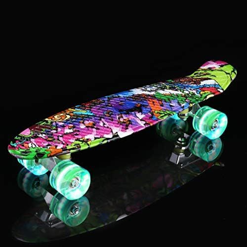  WeSkate Mini Cruiser Skateboard Retro Komplettboard, 22 55cm Vintage Skate Board mit Kunststoff Deck und blinkenden LED-rollen, Cruiser-Board mit LED Leuchtrollen fuer Erwachsene Ki