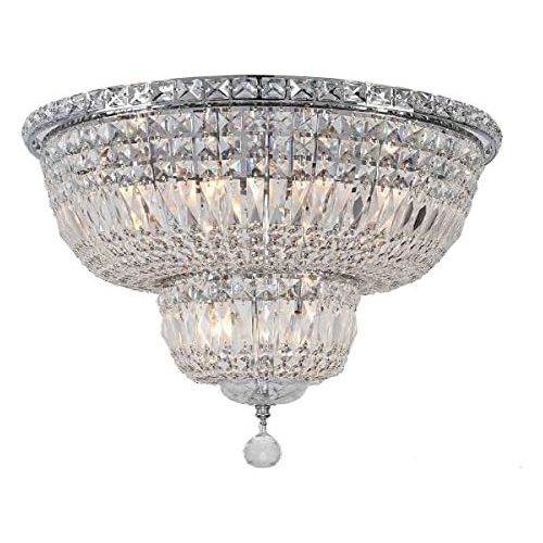  Worldwide Lighting Empire Collection 10 Light Chrome Finish and Clear Crystal Flush Mount Ceiling Light 20 D x 16 H Round Large