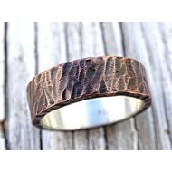 CrazyAss Jewelry Designs mens wedding band copper, rustic mens ring copper silver, mens wedding ring, unique mens ring wood structure, copper anniversary gift, personalized mens ring mixed metal, steampunk