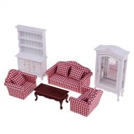 Unknown MagiDeal Handcrafts 1/12 Dollhouse Miniature Sofa & Table &Display Cabinet & Bookshelf Room Furniture Kit 10 Pieces