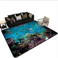 Anmaseven Ocean,Thin Non-Slip Kitchen Bathroom Carpet 36x 60 Exotic Wild Aquatic Animals Small Rugs