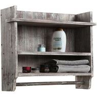 MyGift Wall Mounted Torched Wood Bathroom Organizer Rack with 3 Shelves and Hanging Towel Bar