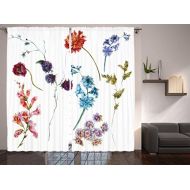 Ambesonne Watercolor Flower Decor Collection, Set of Colorful Watercolor Wildflowers and Sprigs Flowers Design, Window Treatments, Living Room Bedroom Curtain Set, 108 X 90 Inches,