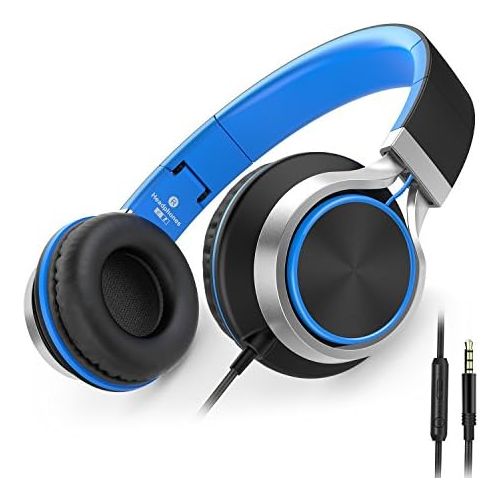  [아마존베스트]AILIHEN C8 Headphones with Microphone and Volume Control Folding Lightweight Headset for Cellphones Tablets Smartphones Laptop Computer PC Mp3/4 (Black/Blue)