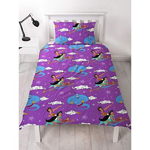  Character World Disney Aladdin Single Duvet Cover | Officially Licensed Reversible Two Sided Bedding Featuring Princess Jasmine & The Genie with Matching Pillow Case