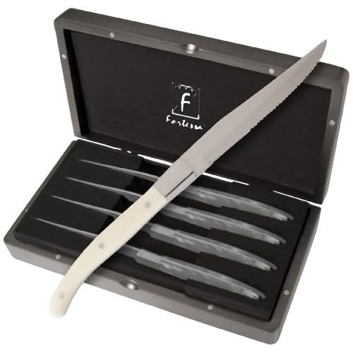  Fortessa Provencal 4-Piece Serrated Steak Knife Set with Box, 9.25-Inch, Blonde Handle