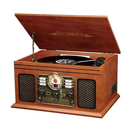  [아마존베스트]Victrola Nostalgic Classic Wood 6-in-1 Bluetooth Turntable Entertainment Center, Mahogany