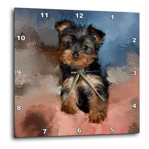  3dRose dpp_3868_3 Toy Yorkie Puppy Wall Clock, 15 by 15-Inch