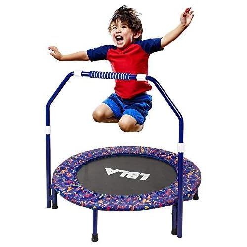  LBLA Kids Trampoline with Adjustable Handrail and Safety Padded Cover Mini Foldable Bungee Rebounder