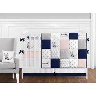 Sweet Jojo Designs 9-Piece Navy Blue, Pink, and Grey Patchwork Woodland Fox and Arrow Baby Girl Crib Bedding Set with Bumper by