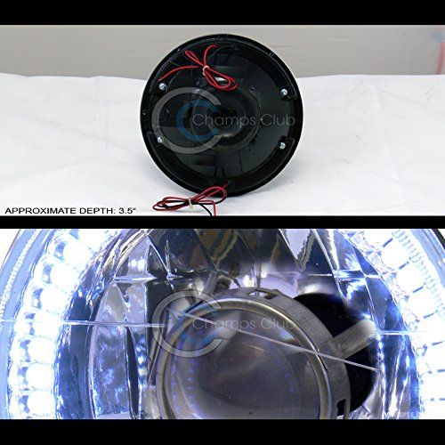  Autobotusa Universal 7 Round Chrome White LED Halo Rims Projector Head Lights Lamps H4 CA1