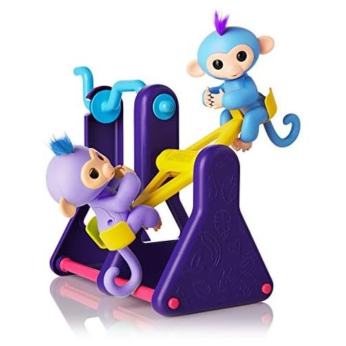  WowWee Fingerlings Playset  See-Saw with 2 Fingerlings Baby Monkey Toys  Willy (Blue) and Milly (Purple)