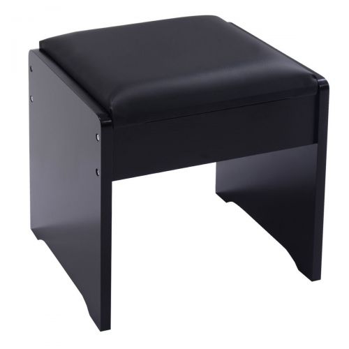 Allblessings Black Vanity Dressing Mirrored Table Set Bedroom W/Stool &Storage Box Furniture