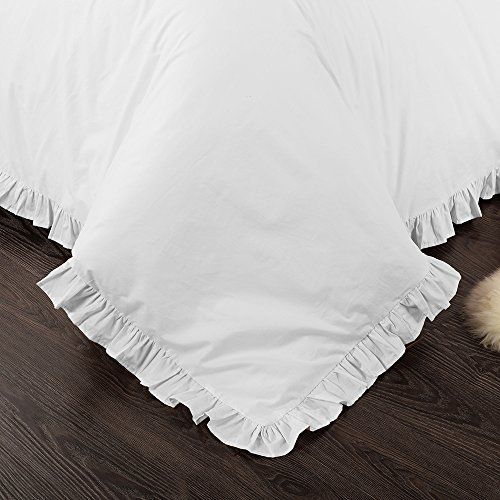  Simple&Opulence 100% Cotton Percale 250TC Plain Flouncing Girl Bedding Set Queen Twin Quilt King Duvet Cover Set Including 1 Duvet Cover and 2 Pillowcases (White, Queen)