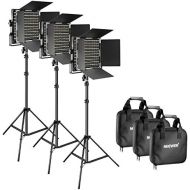 Neewer 3 Pieces Bi-Color 660 LED Video Light and Stand Kit Includes: 3200-5600K CRI 96+ Dimmable Light with U Bracket and Barndoor and 75 inches Light Stand for Studio Photography,