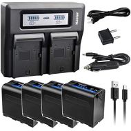 Kastar 4 Pack Battery and LCD Dual Fast Charger for Sony NP-F980 Pro NP-F970 MVC-CD1000 MVC-CD400 MVC-CHF81 MVC-CKF81 MVC-FD100 MVC-FD200 MVC-FD5 MVC-FD51 MVC-FD7 MVC-FD71 MVC-FD73