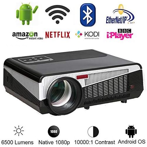  Gzunelic 4500 lumens Android Wifi 1080p Video Projector LCD LED Full HD Theater Proyector with Bluetooth Wireless Synchronize to Smart Phones by Airplay or Miracast Ideal for Home