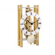 Qwirly QWIRLY Store: Mikal Mechanical Table Clock #23020500721 by Hermle - Roman Style Skeleton Chiming Desk or Mantle Clock - Gold with Gold Pendulum