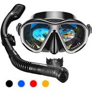 [아마존베스트]OMORC Snorkel Set, Anti-Fog Snorkel Mask with Impact Resistant Panoramic Tempered Glass, Free Breathing Anti-Leak Dry Top Snorkel, Professional Snorkeling Set for Adult Youth