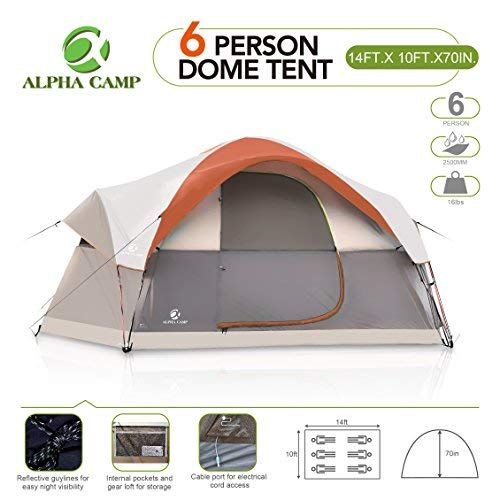  ALPHA CAMP Dome Family Camping Tent 6 Person - Orange 14 x 10